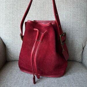 Coach 9012 Berkeley Drawstring Red Ruffout Leather Bucket Bag